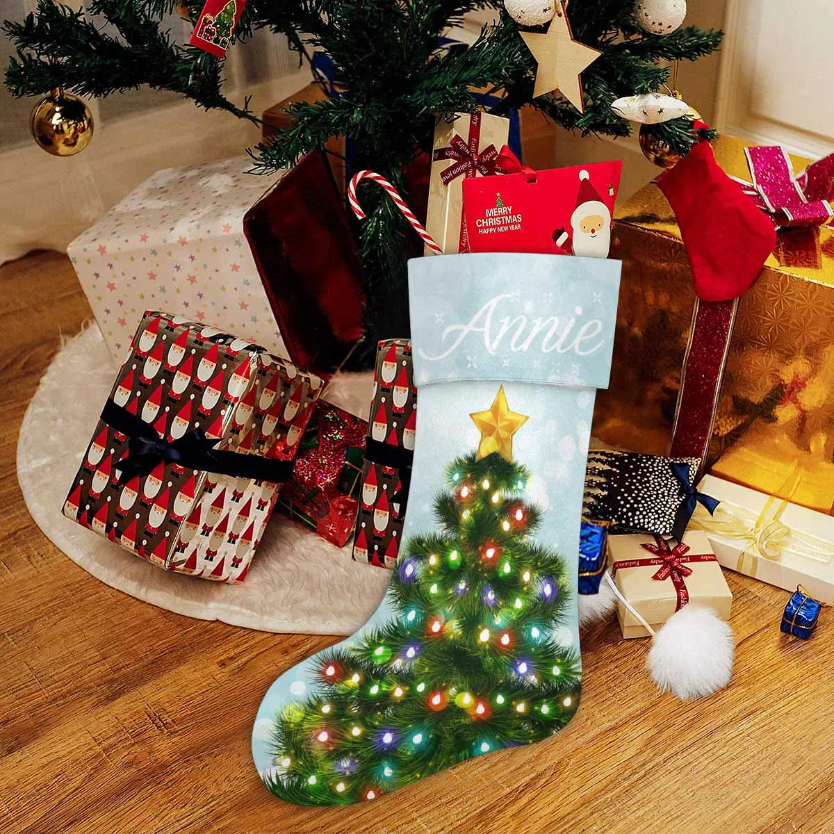 17.52in(L) Super Size-Custom Name Christmas Colorful Lights Christmas Stocking