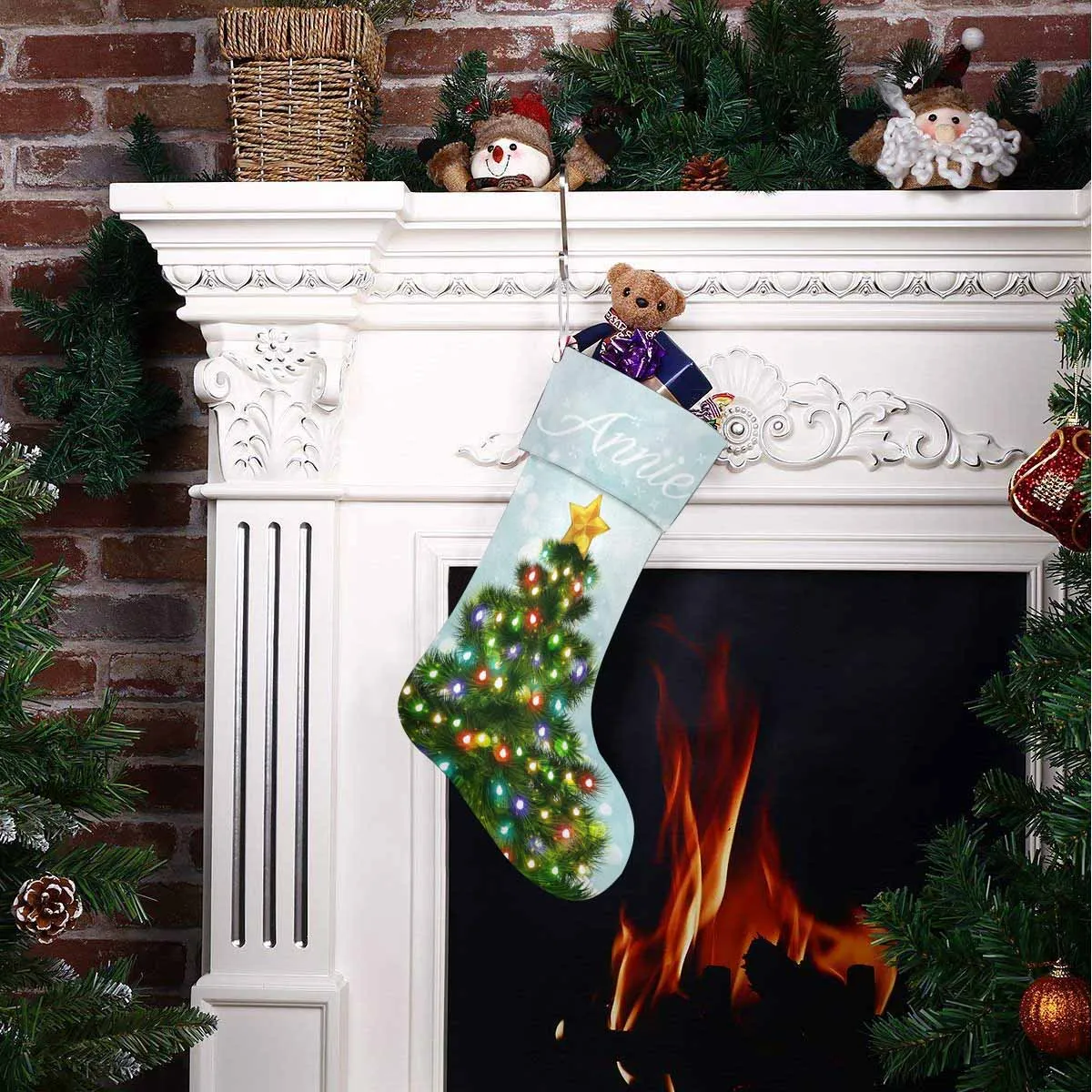 17.52in(L) Super Size-Custom Name Christmas Colorful Lights Christmas Stocking