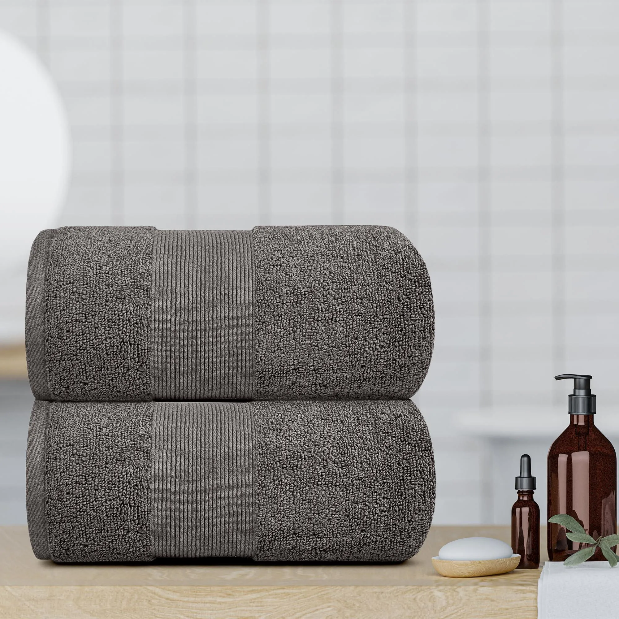 2 Pack Charcoal Resort Collection Soft Bath Sheet Towels 35x70 in Oversize Large