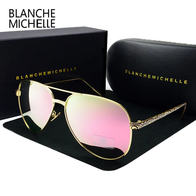 2018 High Quality Pilot Sunglasses Women Polarized UV400 Sunglass Mirror Sun Glasses Brand Designer Pink Lens With Original Box