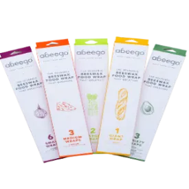 Abeego Beeswax Food Wraps Variety Pack - Small, Medium, Large, and Rectangle Sizes