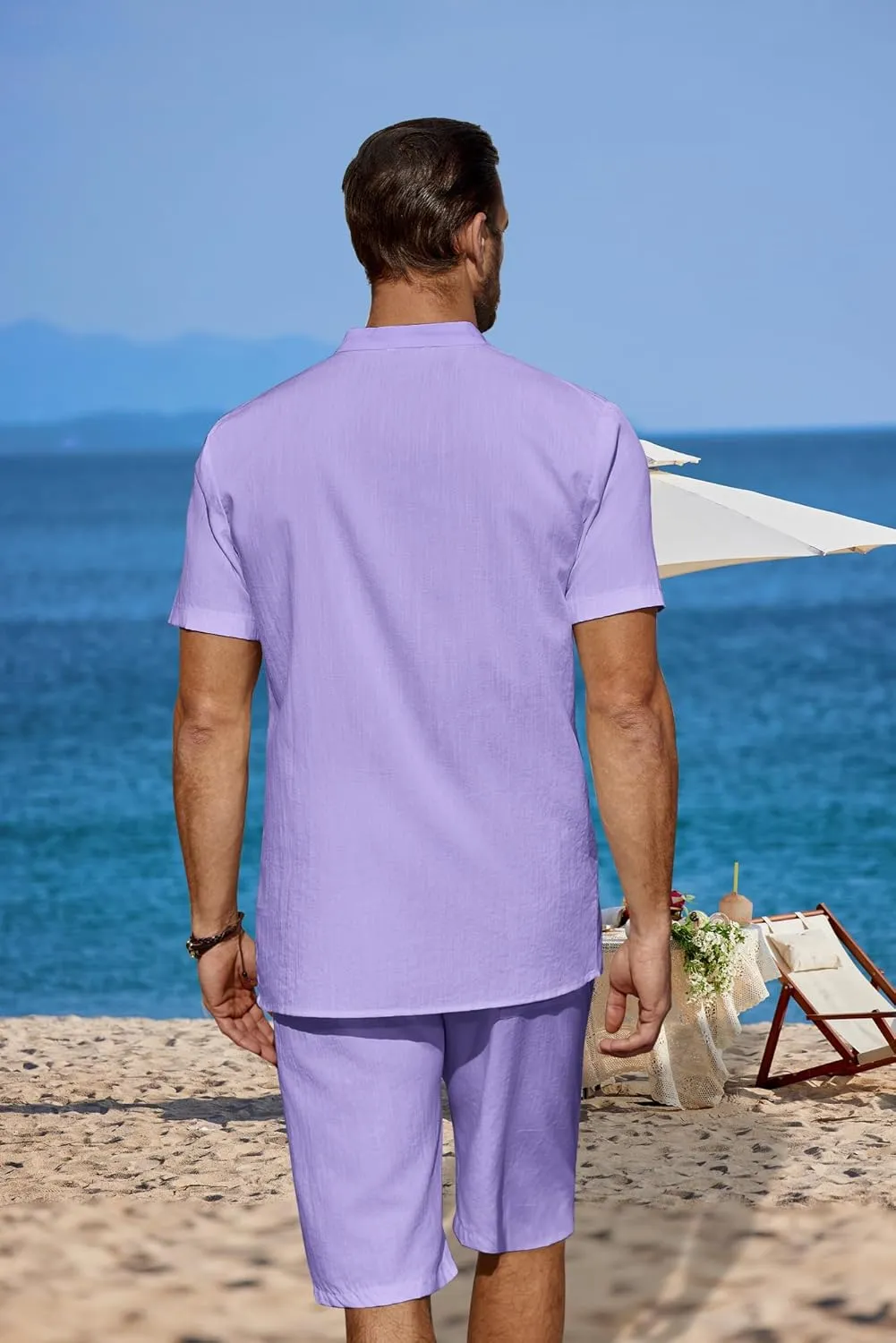 COOFANDY Men's 2 Pieces Linen Set Casual Henley Shirts Short Sleeve Beach Yoga Shorts Summer Pants Outfits