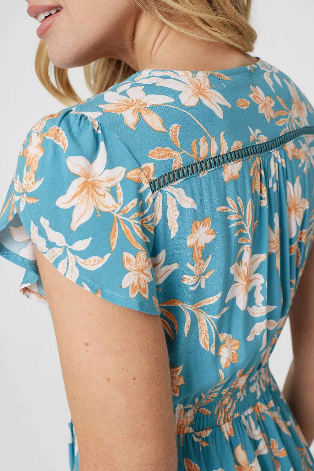 Floral V-Neck Shirred Midi Dress