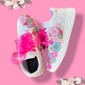 FUNKY N TRENDY hand embroidered floral work sneakers/ white sneakers /bridal shoes / bridal sneakers / floral sneakers/flower shoes /bridesmaid sneakers/ pink shoes / pink sneakers