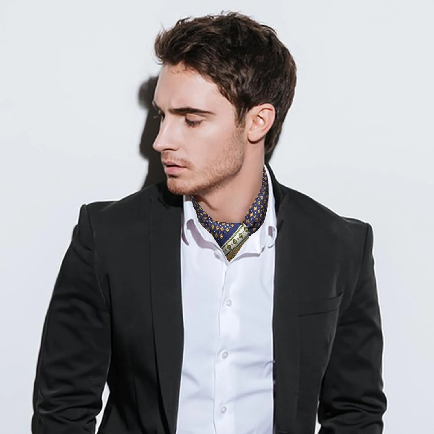 GERINLY Vintage Silk Feel Square Scarf for Men Satin Bandana Tiny Pattern Print Neckerchief Geometry Head Scarf