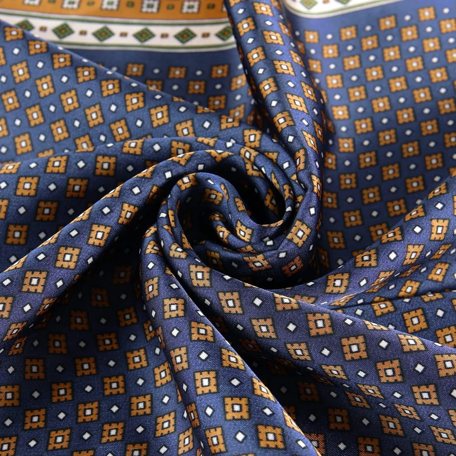 GERINLY Vintage Silk Feel Square Scarf for Men Satin Bandana Tiny Pattern Print Neckerchief Geometry Head Scarf