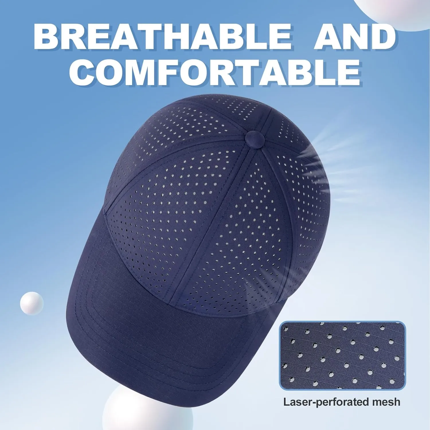 Men Summer Adjustable Performance Hat Breathable Snapback Laser Perforated Mesh Baseball Cap