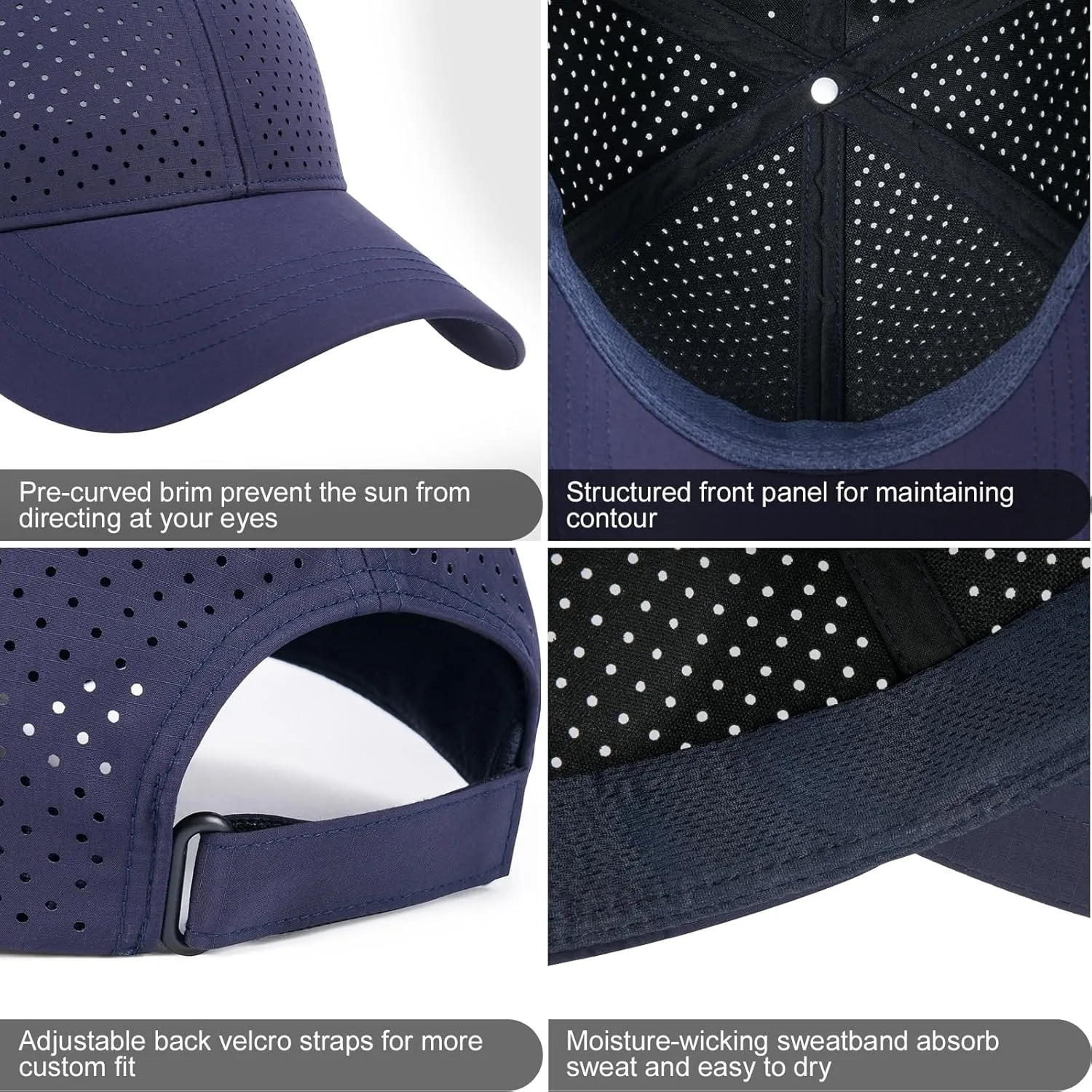 Men Summer Adjustable Performance Hat Breathable Snapback Laser Perforated Mesh Baseball Cap