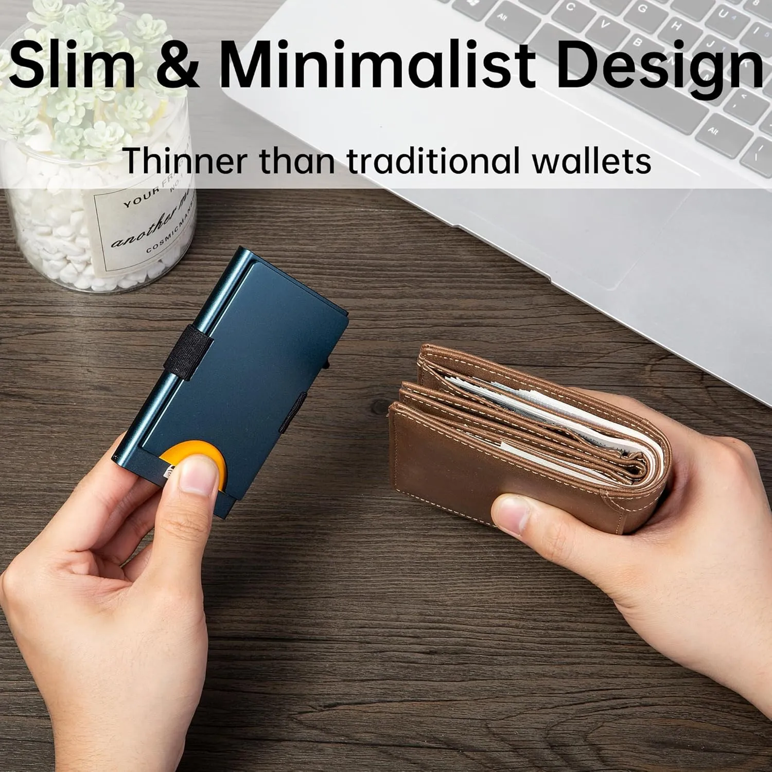 Minimalist Carbon Fiber Wallet for Men, Money Clip Cash Strap Wallet, RFID Blocking Metal Wallet Aluminum Card Holder,Front Pocket Wallet