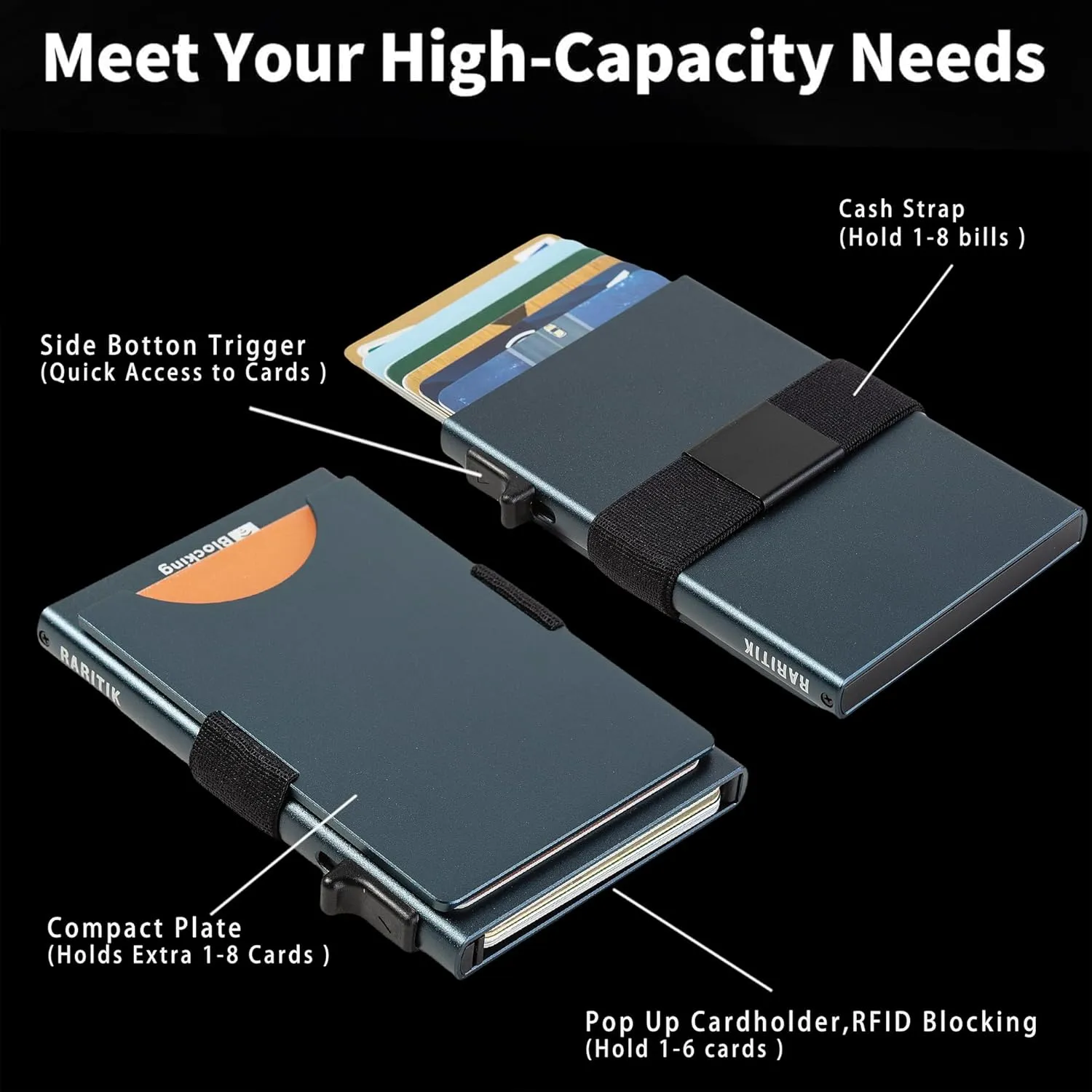 Minimalist Carbon Fiber Wallet for Men, Money Clip Cash Strap Wallet, RFID Blocking Metal Wallet Aluminum Card Holder,Front Pocket Wallet