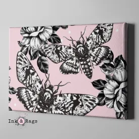 Pink Death Head Moth and Rose Gallery Wrapped Canvas