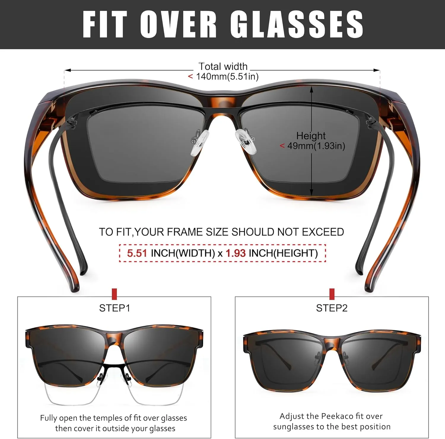 Polarized Sunglasses Fit Over Prescription Glasses for Men Women, Oversized Square Sunglasses, UV400 Protection