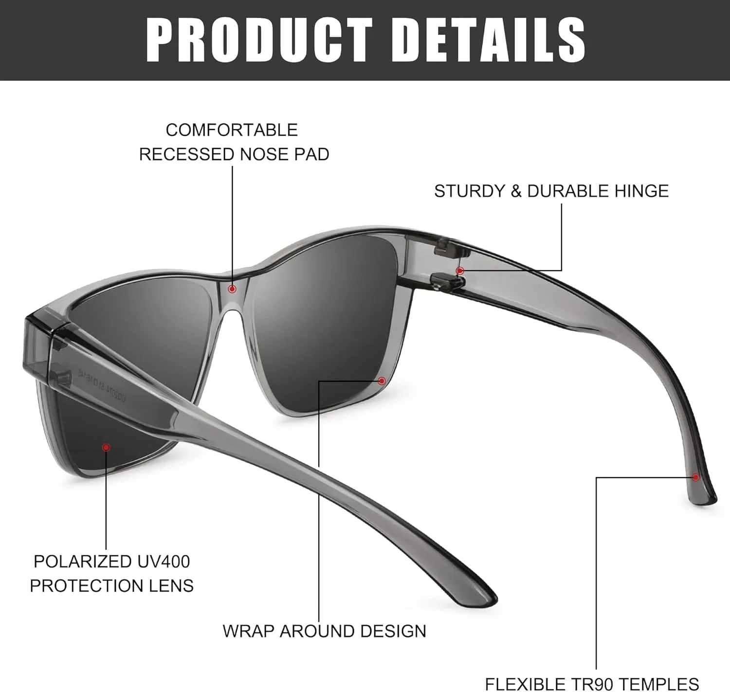 Polarized Sunglasses Fit Over Prescription Glasses for Men Women, Oversized Square Sunglasses, UV400 Protection