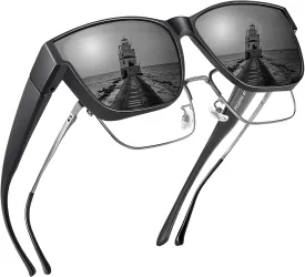 Polarized Sunglasses Fit Over Prescription Glasses for Men Women, Oversized Square Sunglasses, UV400 Protection