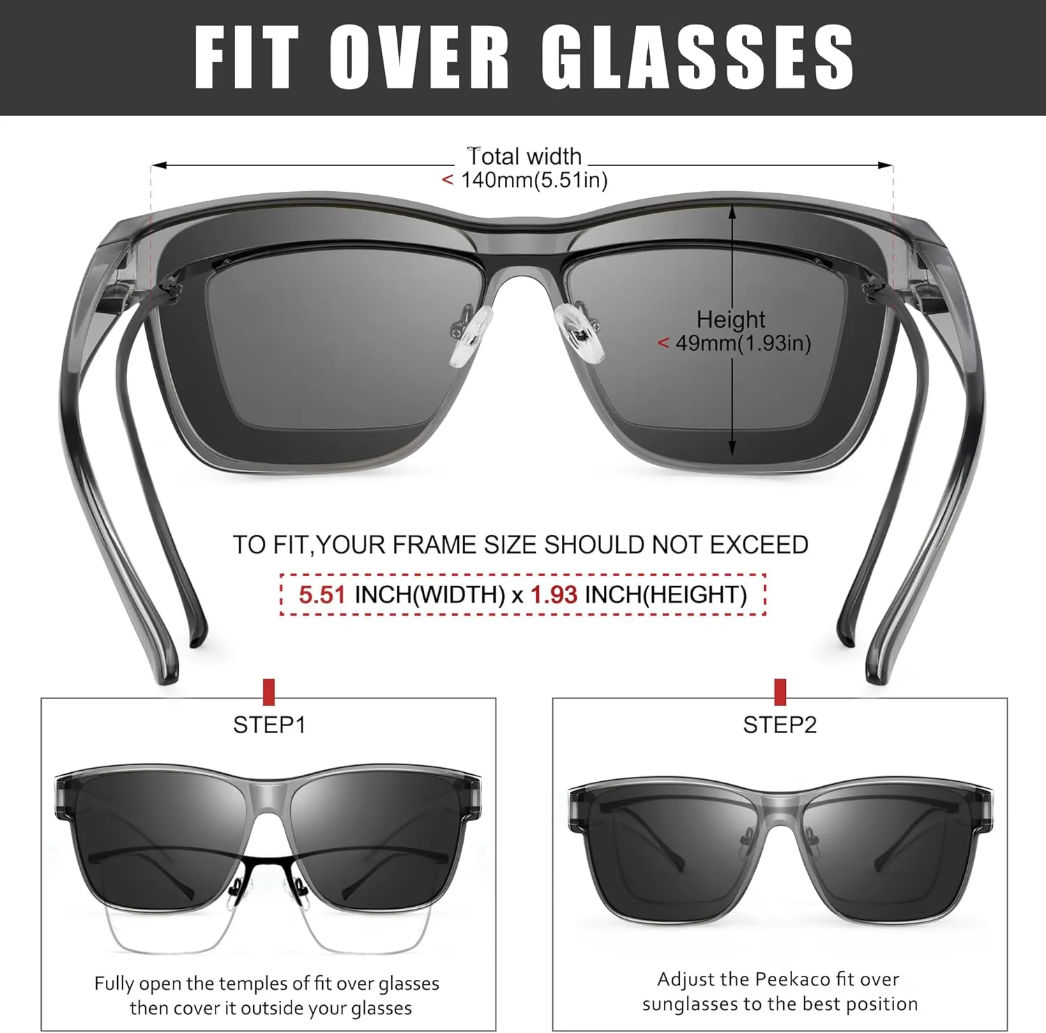 Polarized Sunglasses Fit Over Prescription Glasses for Men Women, Oversized Square Sunglasses, UV400 Protection