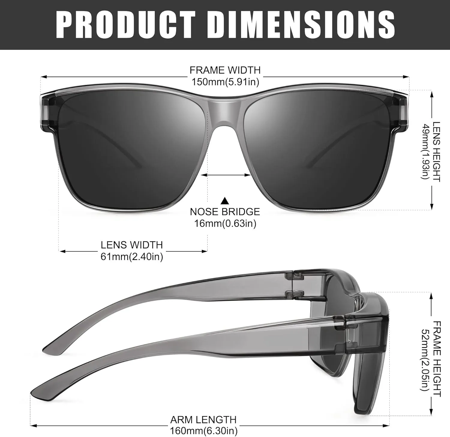 Polarized Sunglasses Fit Over Prescription Glasses for Men Women, Oversized Square Sunglasses, UV400 Protection