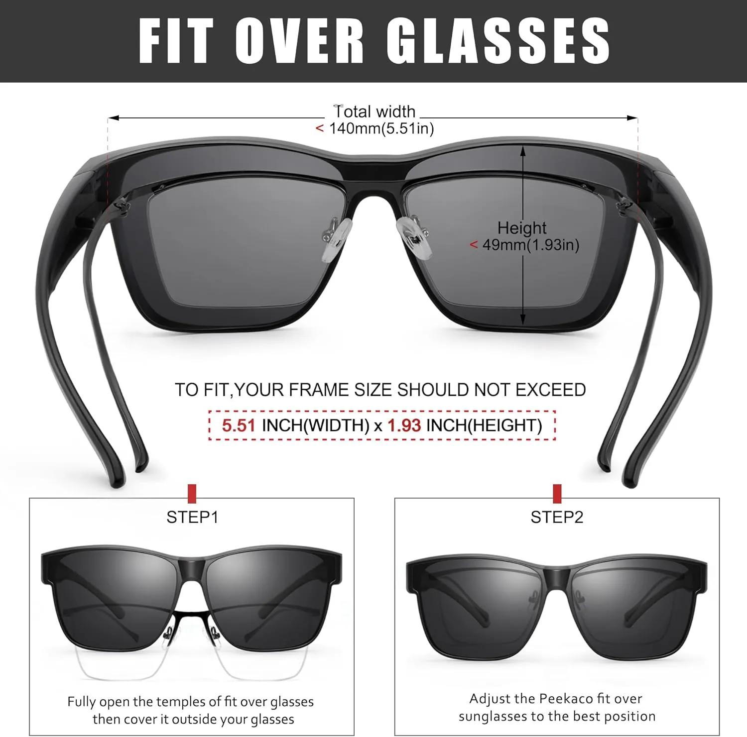 Polarized Sunglasses Fit Over Prescription Glasses for Men Women, Oversized Square Sunglasses, UV400 Protection