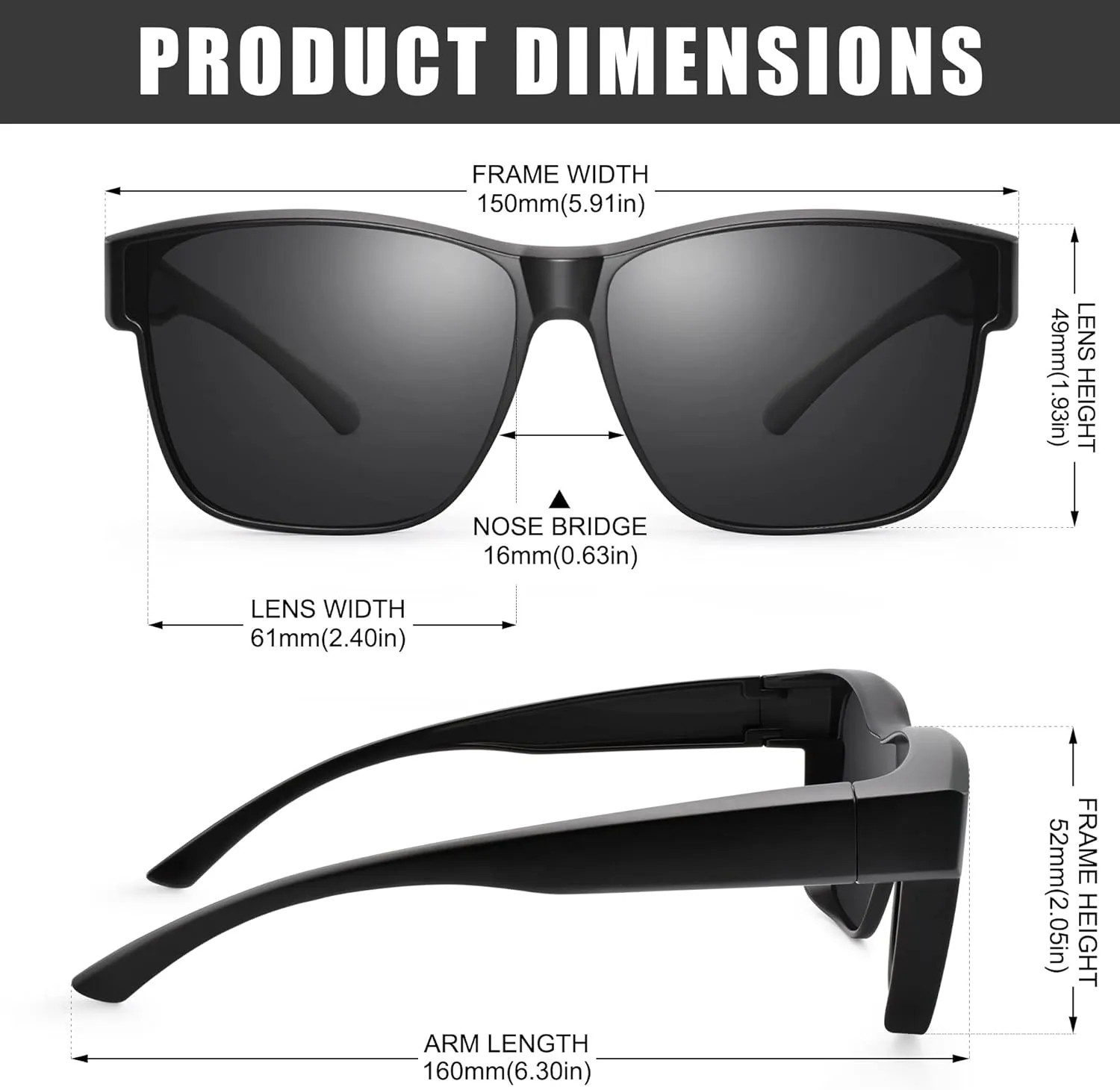 Polarized Sunglasses Fit Over Prescription Glasses for Men Women, Oversized Square Sunglasses, UV400 Protection