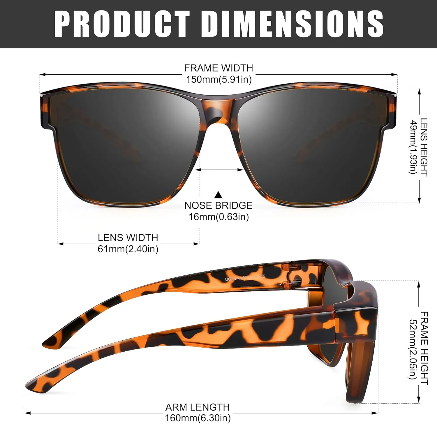 Polarized Sunglasses Fit Over Prescription Glasses for Men Women, Oversized Square Sunglasses, UV400 Protection