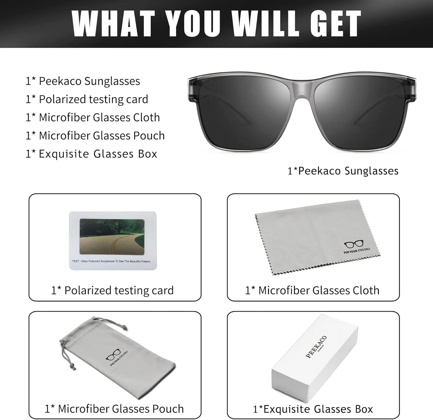 Polarized Sunglasses Fit Over Prescription Glasses for Men Women, Oversized Square Sunglasses, UV400 Protection