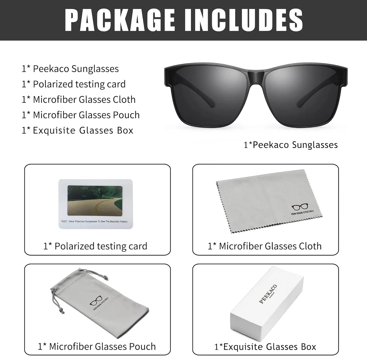Polarized Sunglasses Fit Over Prescription Glasses for Men Women, Oversized Square Sunglasses, UV400 Protection
