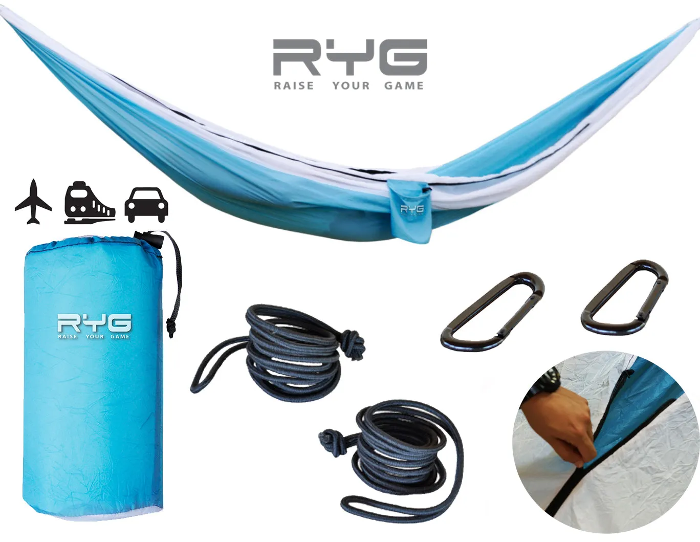 Raise your Game Travel Backpack and Portable Hammock (Glacier Blue)
