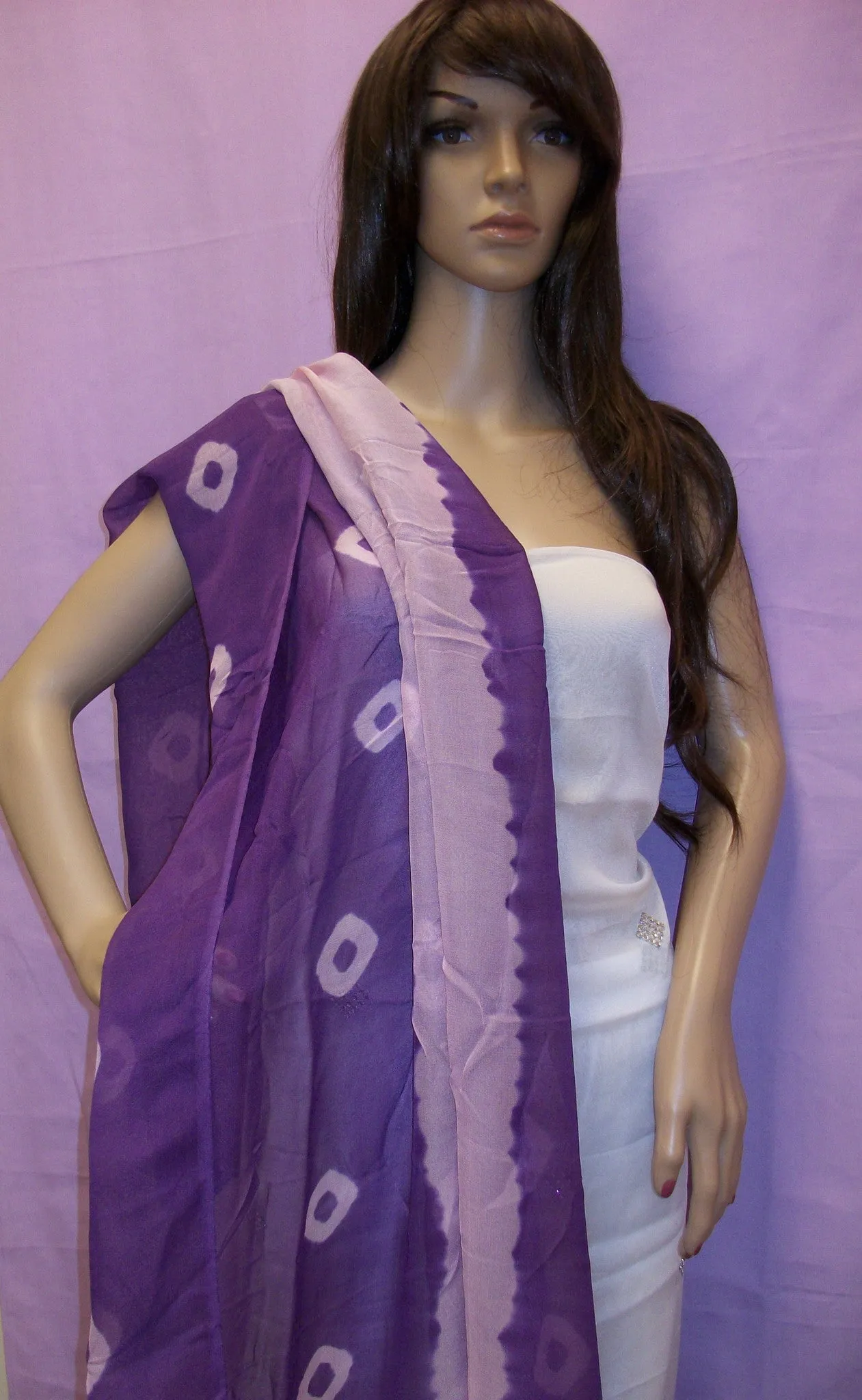 Scarf 362 Purple Chiffon Tie Dye Dupatta Chunni Shawl Wrap Shieno