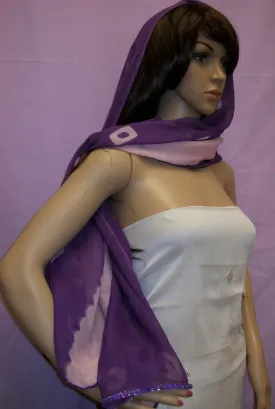 Scarf 362 Purple Chiffon Tie Dye Dupatta Chunni Shawl Wrap Shieno