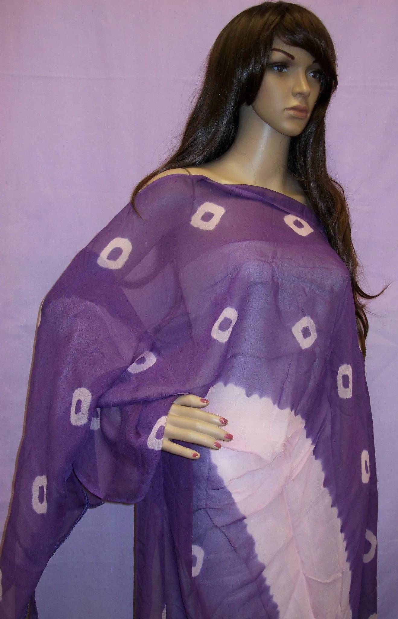 Scarf 362 Purple Chiffon Tie Dye Dupatta Chunni Shawl Wrap Shieno