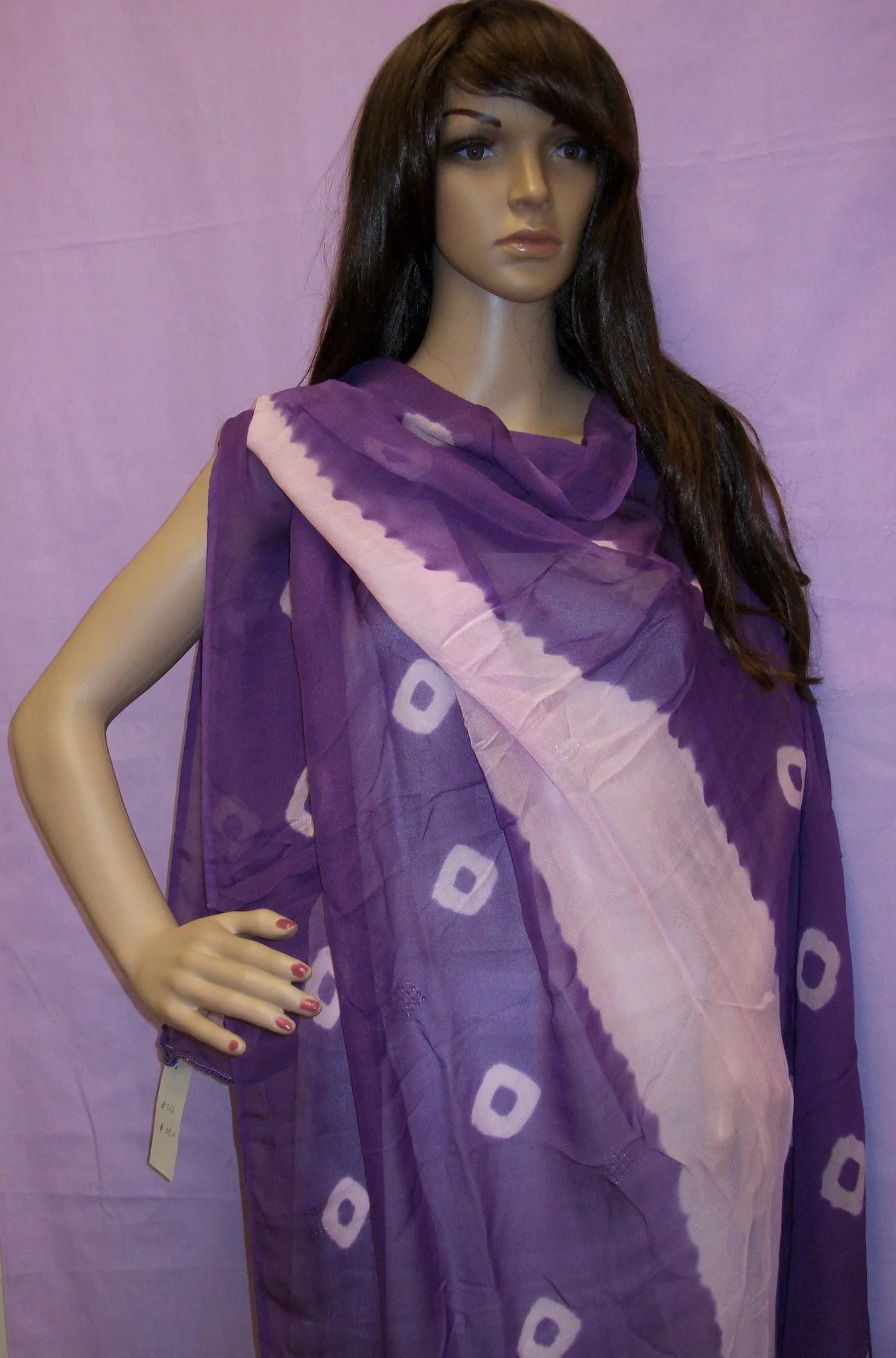 Scarf 362 Purple Chiffon Tie Dye Dupatta Chunni Shawl Wrap Shieno