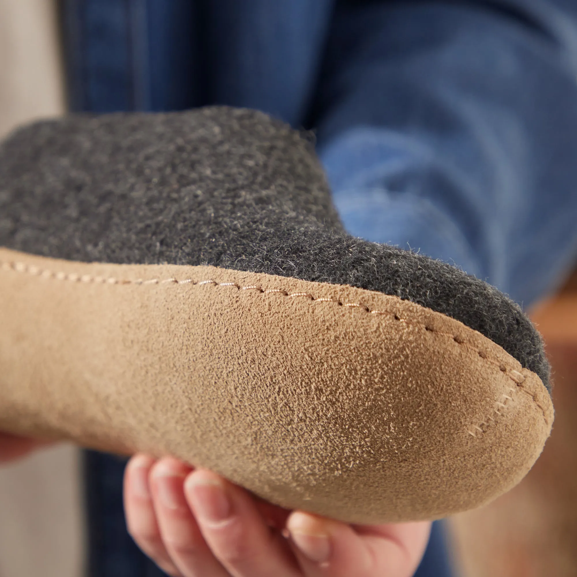 Shoe with leather sole - Charcoal