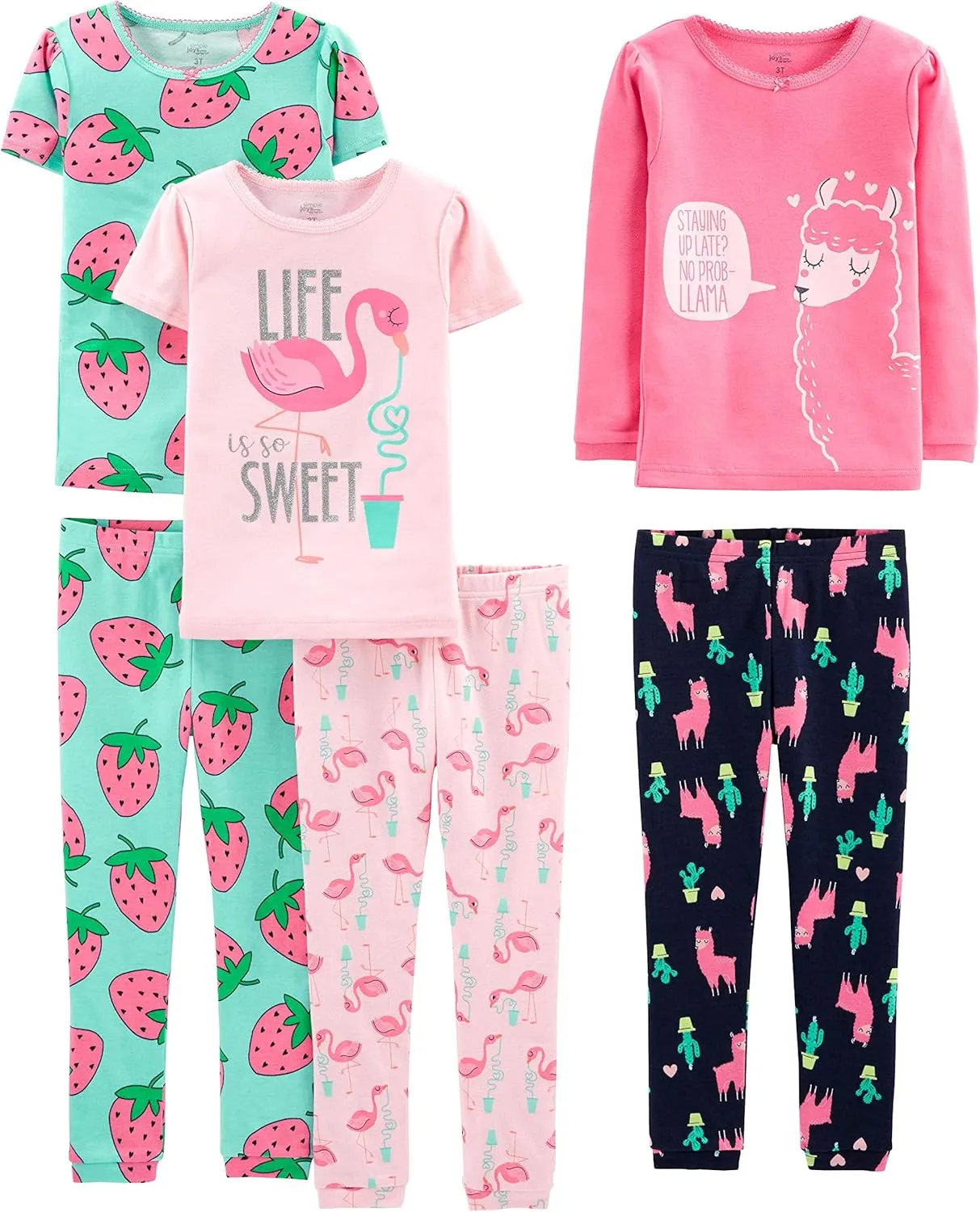 Simple Joys by Carter's Babies, Toddlers, and Girls' 6-Piece Snug-Fit Cotton Pajama Set, Pack of 3