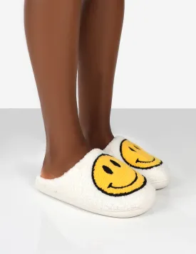 Smile White Printed Smiley Face Slippers
