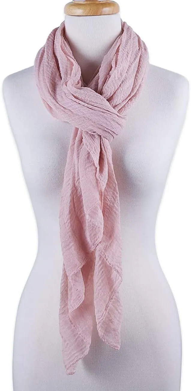 Summer Cotton Blend Crinkle Vintage Soft Scarf with Fringed Edges 35" ?? 70"