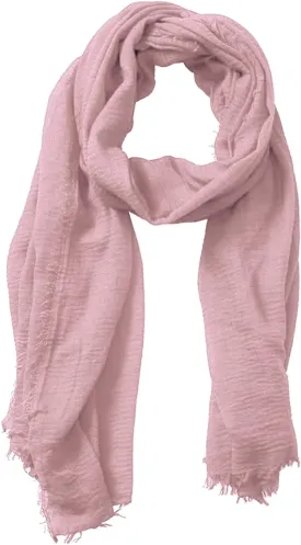 Summer Cotton Blend Crinkle Vintage Soft Scarf with Fringed Edges 35" ?? 70"