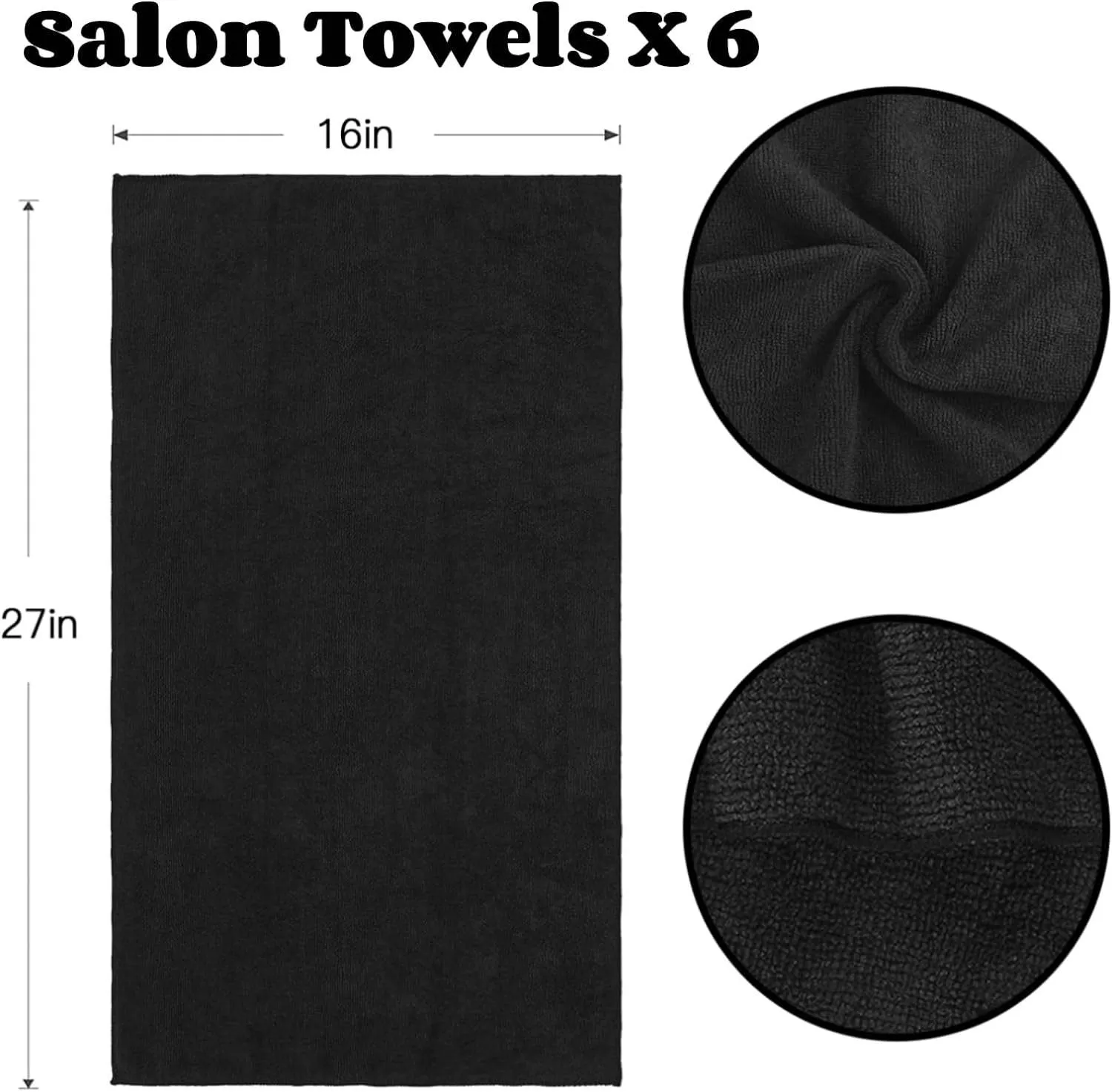 Super Soft Black Salon Towels 6 Pack 27" X 16"