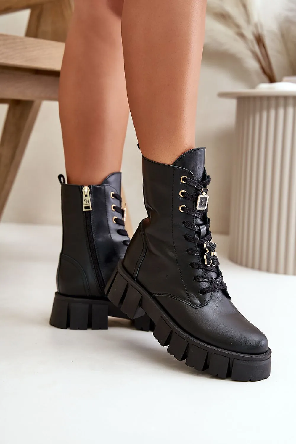 TEEK - Black Laced Top Strap Trinket Boots
