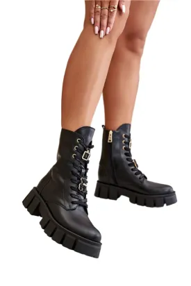 TEEK - Black Laced Top Strap Trinket Boots