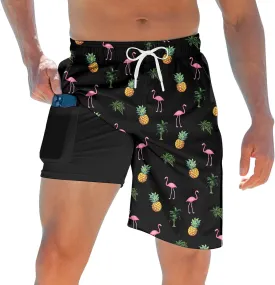 TUONROAD Mens Swim Trunks with Compression Liner 2 in 1 Board Shorts 9 Inch Quick Dry Swimming Trunks with Pockets