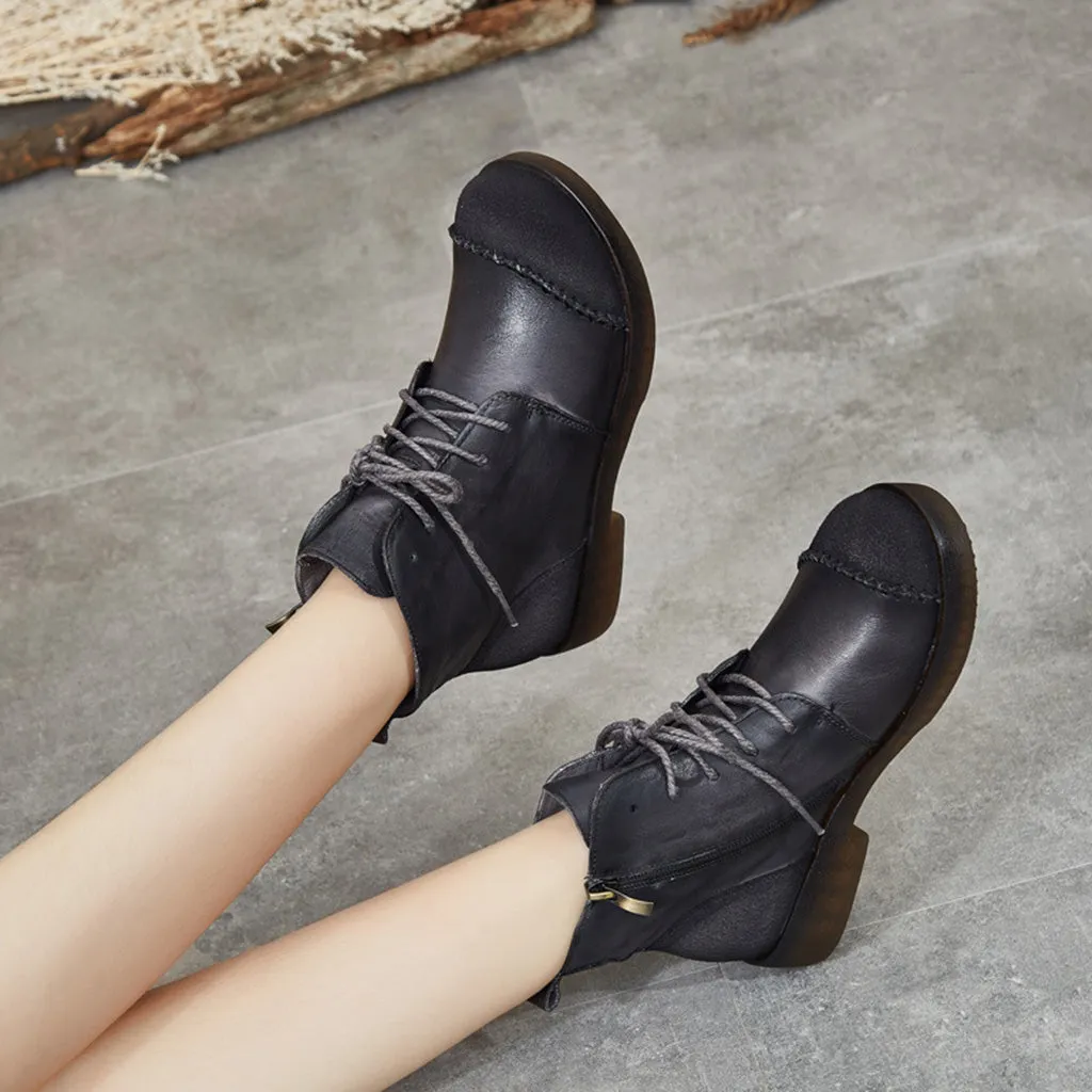Winter Retro Leather Handmade Short Boots