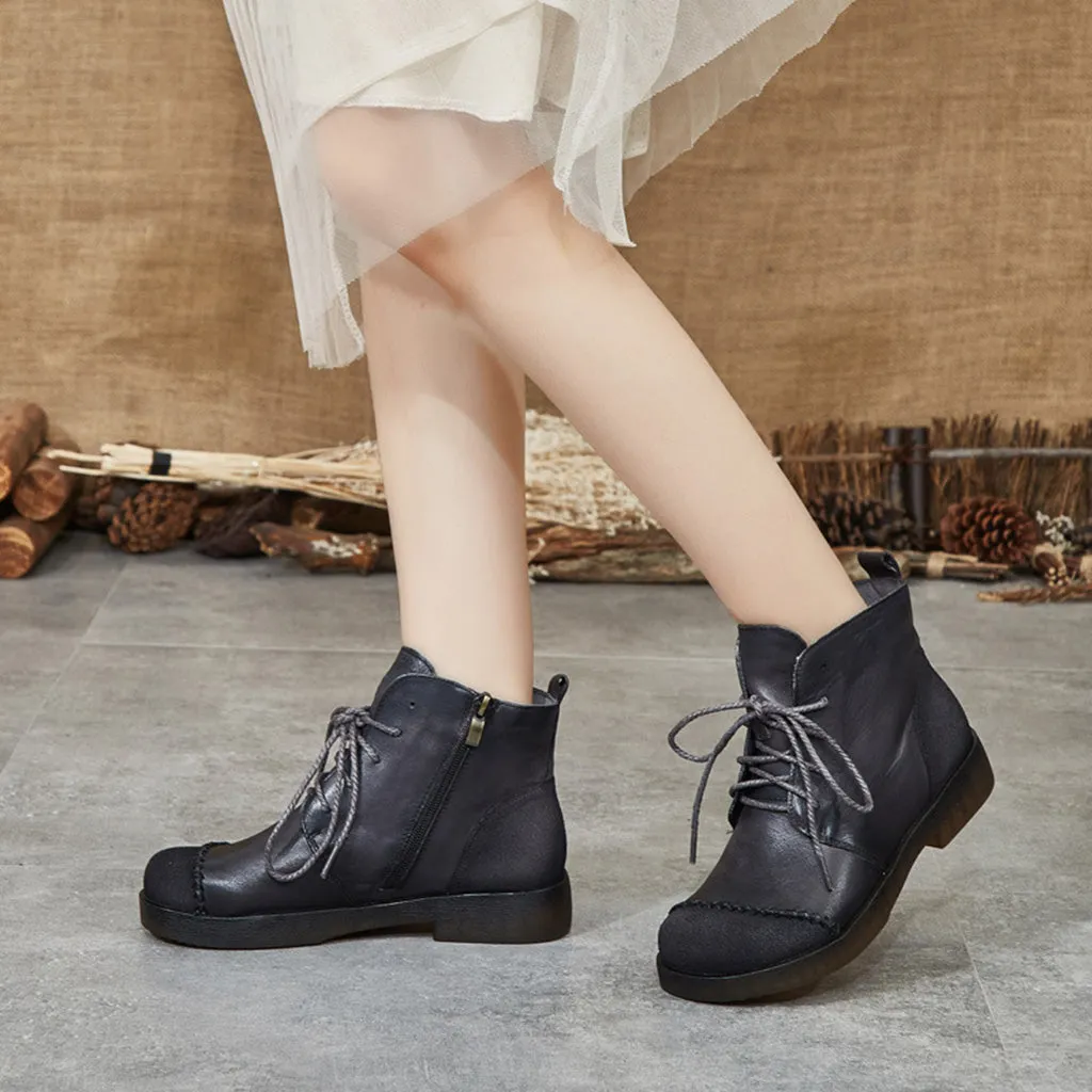 Winter Retro Leather Handmade Short Boots
