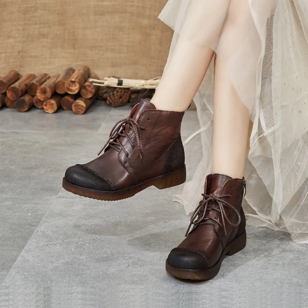 Winter Retro Leather Handmade Short Boots