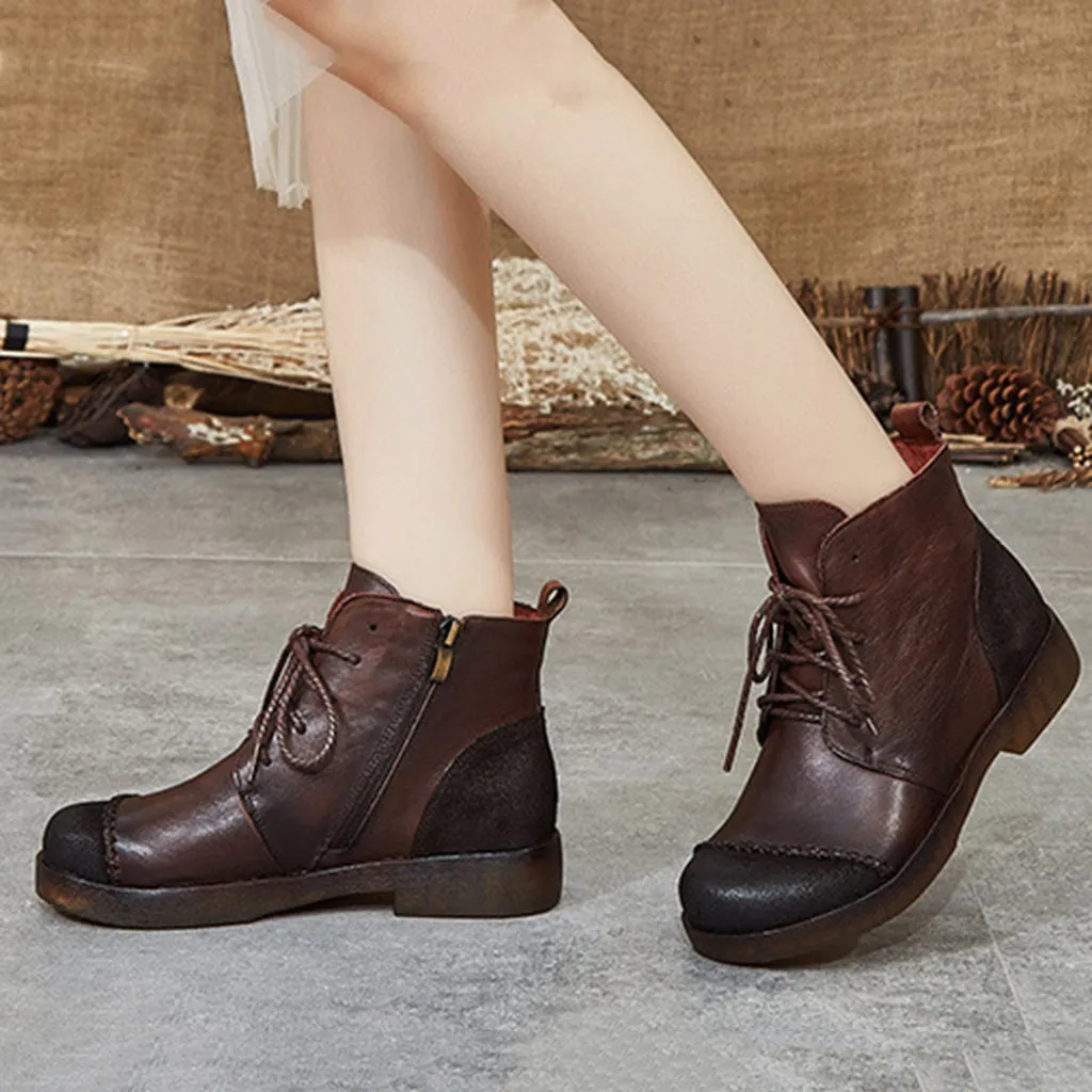 Winter Retro Leather Handmade Short Boots