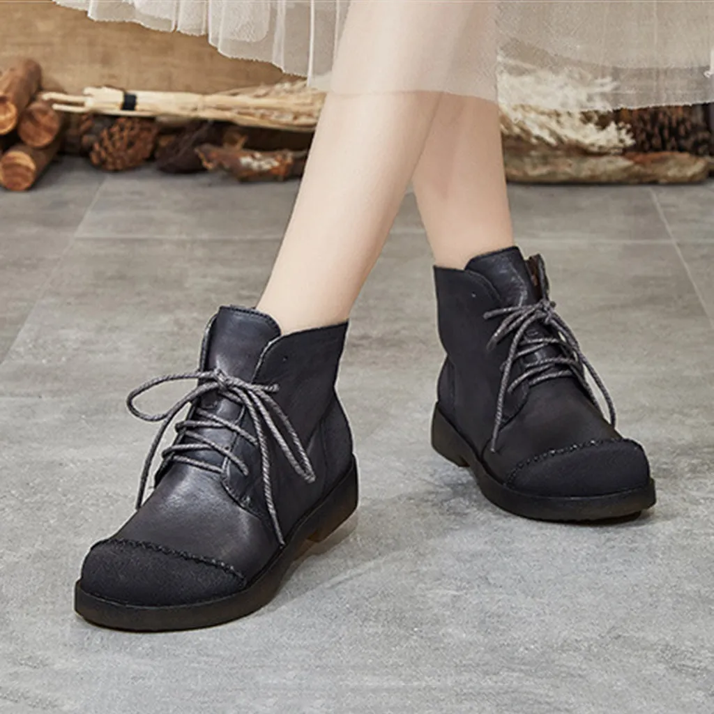 Winter Retro Leather Handmade Short Boots