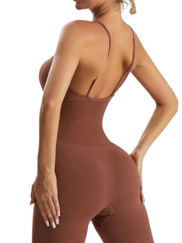 ZASUWA Female Backless U Collar Quick Dry Hip-lift Short Jumpsuit