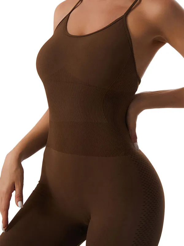 ZASUWA Female Backless U Collar Quick Dry Hip-lift Short Jumpsuit